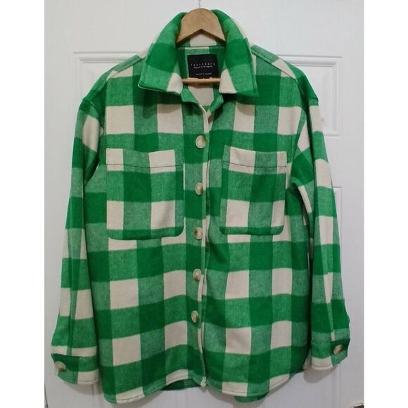 Sanctuary womens small thick soft wool shacket shirt jacket green Buffalo Plaid - Picture 1 of 7